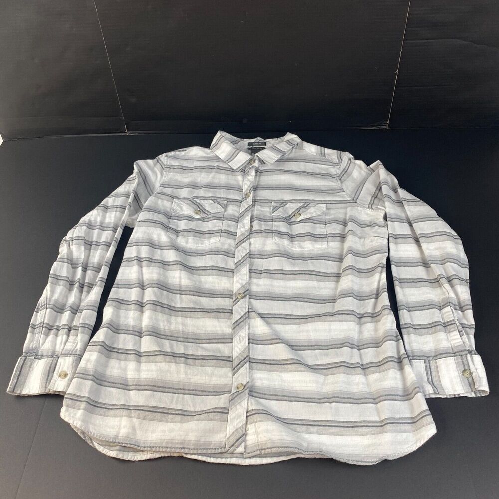 Eddie Bauer Shirt Women's XLarge Gray/white  Classic Fit‎ Long Sleeve Cotton